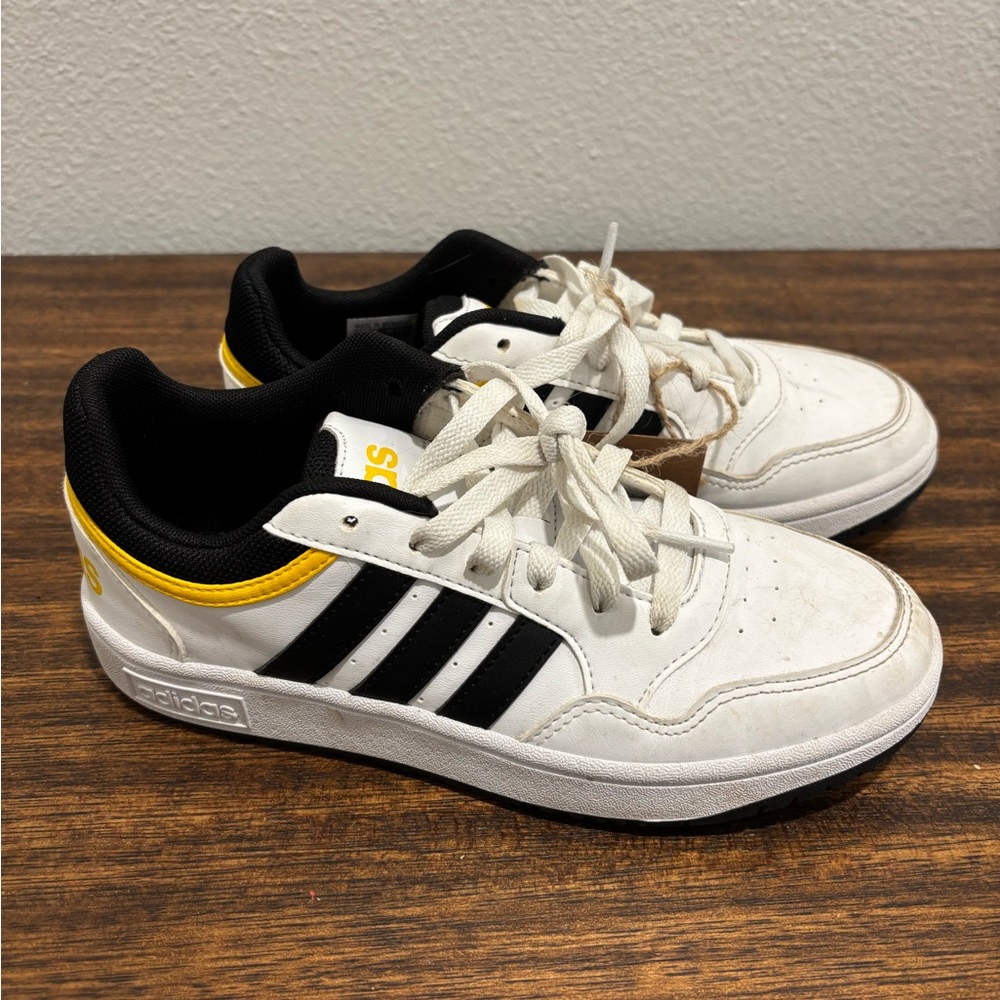 Kids Adidas Sneakers - White and Black w/ Yellow